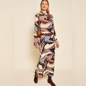 RIXO Multicolor Keyhole Cotton Maxi Aiko Dress in Mauve Swirl